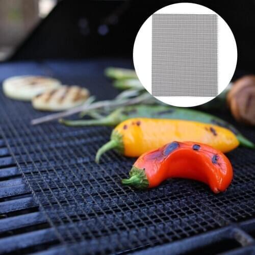 Outdoor Camping Reusable Kitchen Cooking BBQ Grill Mesh Mat Non-stick Barbecue Liner Black Glass Fiber Grilled Mesh Baking Pan