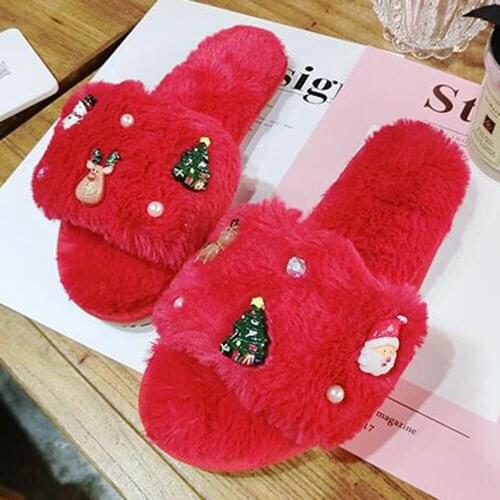 Fashion Cartoons Women Home cotton Slippers Autumn Winter Christmas Warm Flat Ladies Shoes Slip on Plush Women Flip Flops qq972