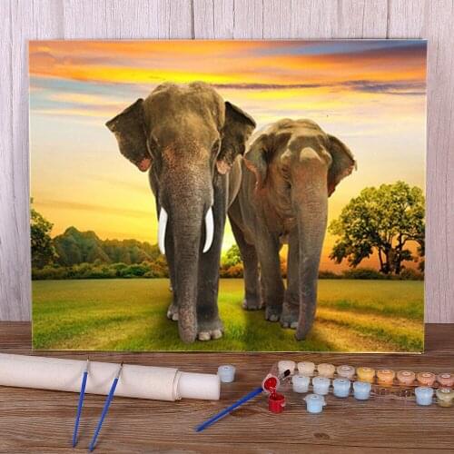 Landscape Elephant Animal Coloring By Numbers Painting Package Oil Paints 40*50 Picture By Numbers Photo Handmade Handiwork