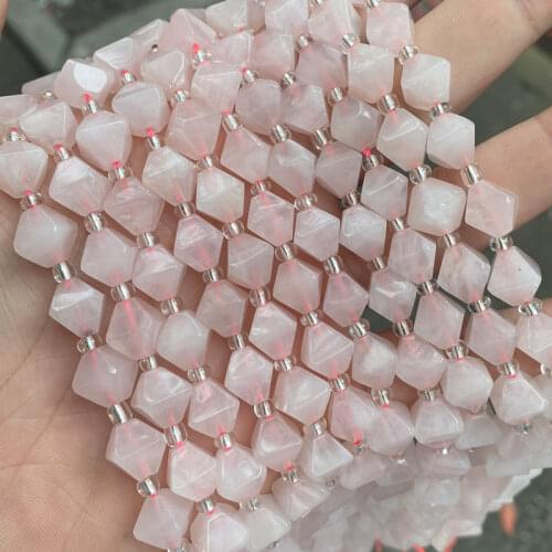 Natural Stone Faceted Rhombus Shape Rose Quartzs Crystal Beads 10mm 15'' Strand Loose Spacer Beads For Jewelry Making DIY Craft