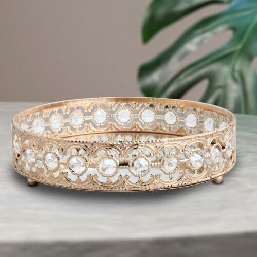 Nordic Vintage Hollow-Carved Glass Mirror Tray Dessert Fruit Jewelry Display Decorative Stand 23X23X6cm