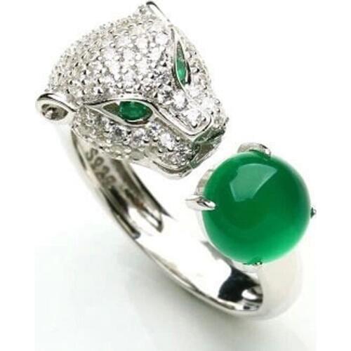 New Fashion 925 Sterling Silver Animal Rings For Girl Women Crystal Rhinestone Head Leopard Open Rings Fine Jewelry Best Gifts