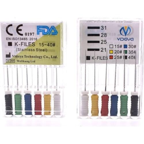 6pcs/box Dental Hand Use Organizer K-Files 25mm Stainless Steel Endodontic Root Canal Files Dentist Tools Dental Lab Instruments