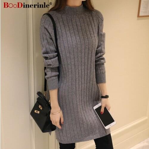 Autumn Winter Woman Sweaters Women Sweater Female 2020 Half Turtleneck Pullover Knitted Sweater Dress K112