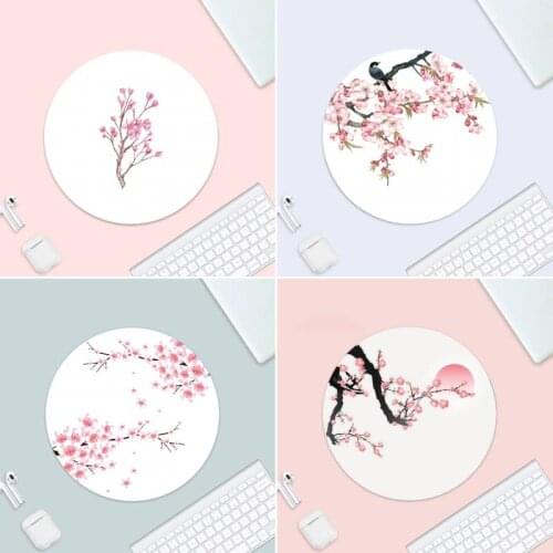 Plum Blossom Little Bird White Background Durable Rubber Small Rubber Desk Table Protect Game Office Work Round Mouse Mat pad