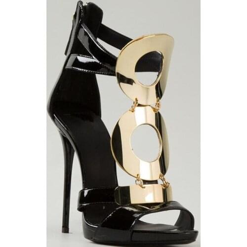 Summer Plated Circle Embellished Stiletto Heel Sandals Gladiator Open Toe High Heels Cutout Sandals Female Banquet Shoes