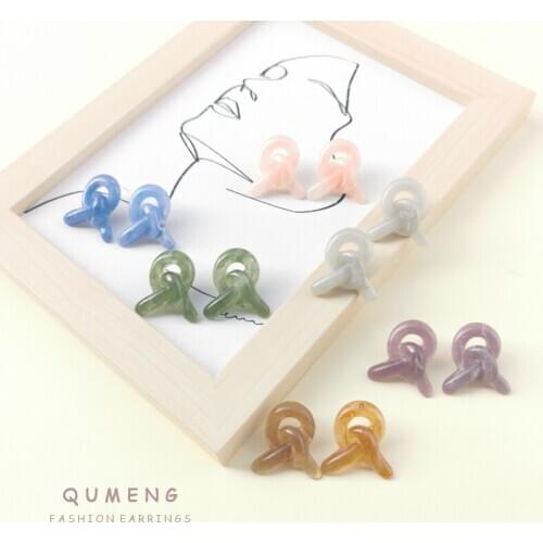 QUMENG 2020 Classic Fashion Lrregular Acrylic Retro Resin Bow Twisted Stud Earrings Hairpin Set Girl Party Gift