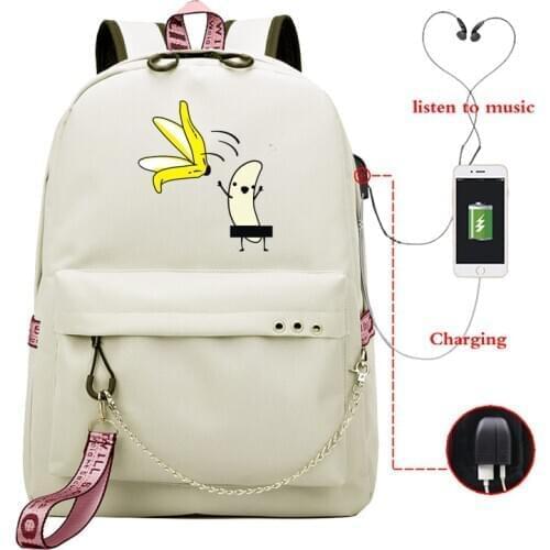 Female Student School Bags Banana Striptease Pattern Girls Backpack Childrens Schoolbag Mochilas Teenage Usb Charging Bookbag