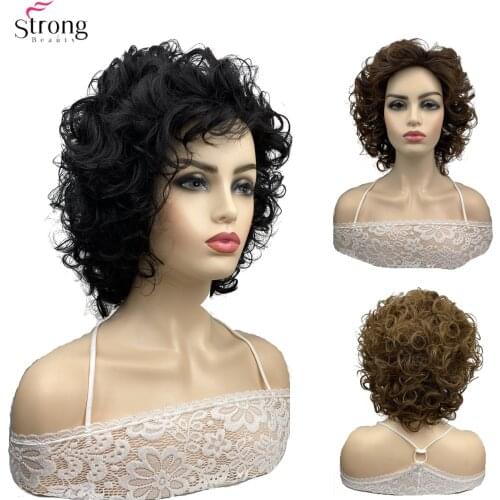StrongBeauty Synthetic Wigs Curly Wigs Medium Black/Brown Hair Wig for Women
