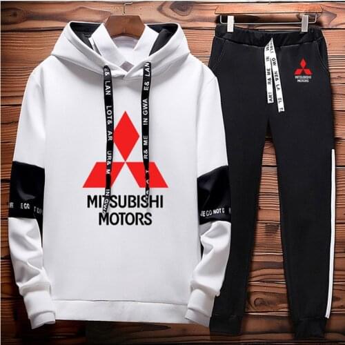 Mens Sweatshirt Mitsubishi Car Logo Printing Spring Autumn pullover Casual High Quality Cotton Mensn Hooded+pants 2 piece set