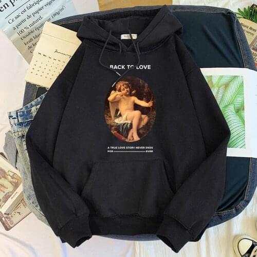 Hoodies Eros Little Angel Oil Painting Print Hoodie For Women Fleece Vintage Hoody Female Aesthetics Fashion Womens Sweatshirts