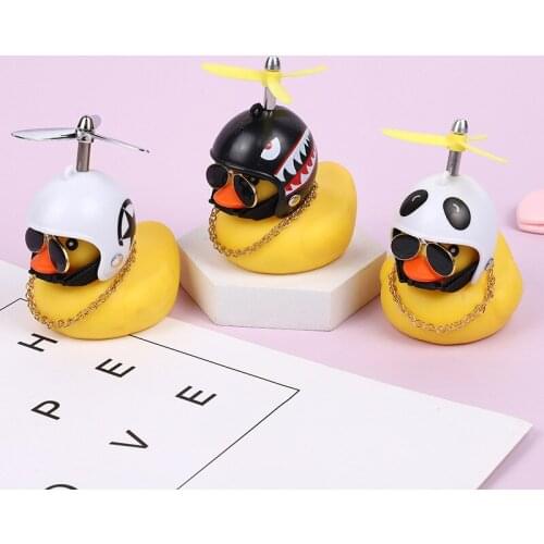 Car Ornaments Small Yellow Duck With Helmet Wind Breaking Cute Rubber Toys Creativity Bike Motor Riding Auto Accessories Gifts
