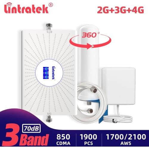 Lintratek Cellular Amplifier 2G 3G 4G GSM Repeater 850 1700 1900 1800 2100 2600 4G LTE Tri Band Signal Booster Antenna Full Kit