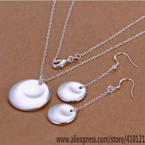 S192 Hot Sale Silver Color Fine Jewelry Sets,Wholesale Fashion Jewelry Elegant Charms Fashion Circular Drop Earring Necklace