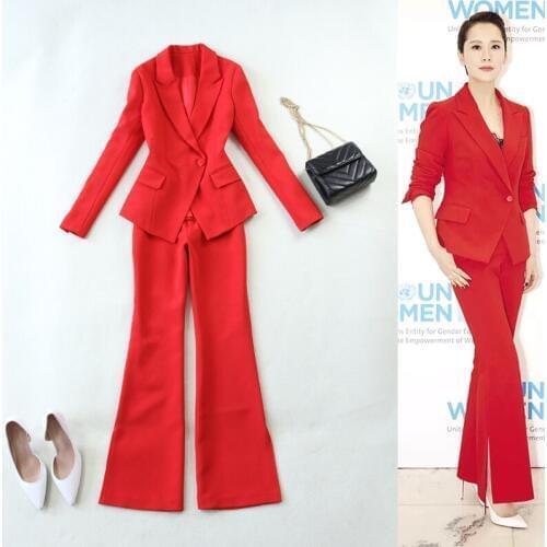 Women Pant Suits Female suit dress Notch Lapel Womens Business Office Tuxedos Jacket+Wide leg pants Pants Ladies Suit