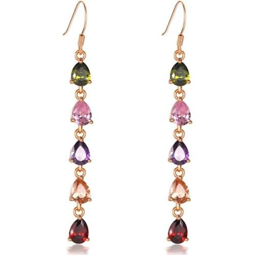ZSLBS Fashion Drop Earrings For Women Copper Cubic Zirconia Gold Colorful Earings Jewelry Pendientes Mujer Boucle Oreille Femme