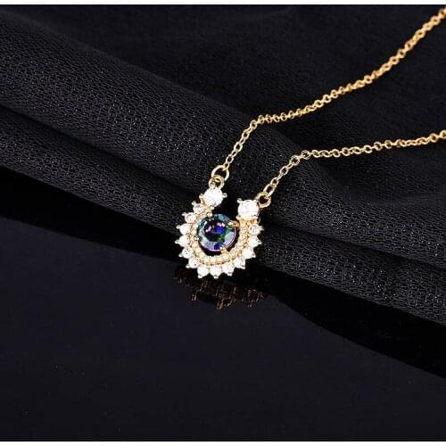 Fashion Luxury Horseshoe Pendant Necklace Inlay Eight Hearts Eight Arrows Shiny Colorful Zircon Dainty Jewelry For Women Wedding