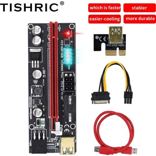 1-10PCS TISHRIC PCI-E Riser 009s Card PCIE PCI E Extender Mining Riser For Video Card USB 3.0 SATA to 6pin 3 IN 1 009 Riser Card