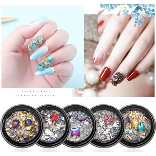 1 Box 3D Nail Art Rhinestones Stones Mix Shapes Glitter Diamond Pearls Metal Decoration Colorful Decals For Charms Manicure Tip