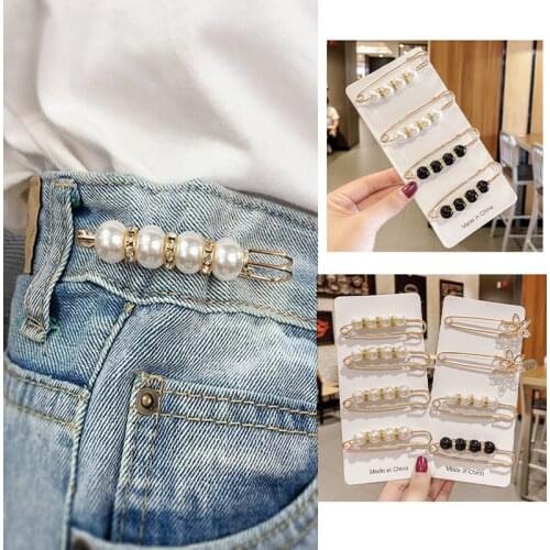 10pcs Hot Sales Pearls Brooch Tightening Waistband Pin Smaller Openning Bottom Brooches Rhinestone Metal DIY Finding Accessories