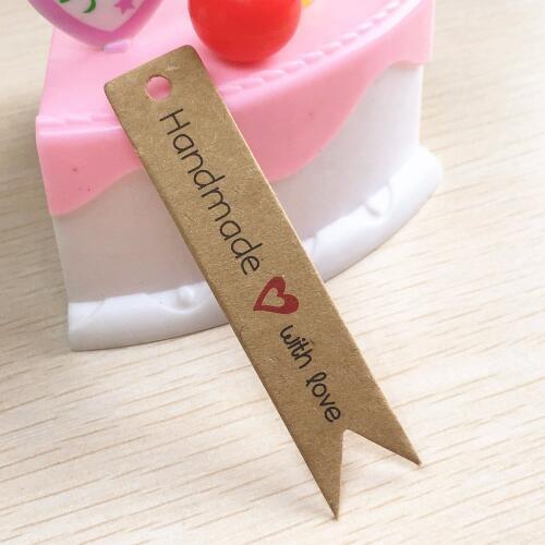 100pcs 7*1.5cm kraft paper thank you/hand made with love christmas gift tags for DIY gift box/product packing labels/price tag