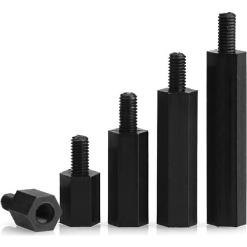20/30/50Pcs M2 M2.5 M3 M4 Black Plastic Nylon Hex Standoff Spacer Pillars Column Hex Screws Single Head Isolation/Support Column