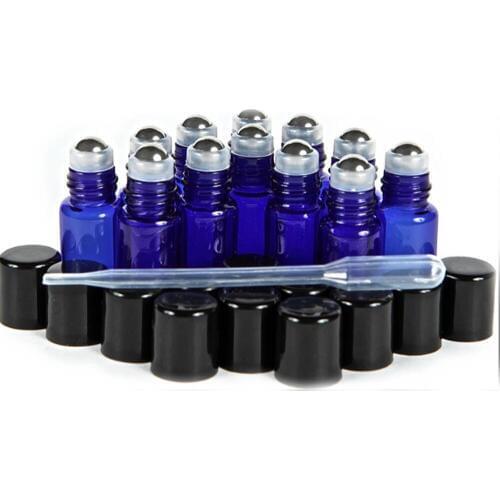 3ml Cobalt Blue Amber Glass Roll on Bottles with Stainless Steel Roller Balls 0.5 ml Droppers Included 12pcs/lot P118