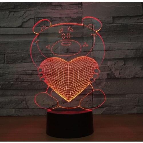 Bear Hug Love 3D Led Night Light Colorful Bar Bedroom Decoration Fixtures Birthday Holiday Gift for Kids Room Lights Drop Ship