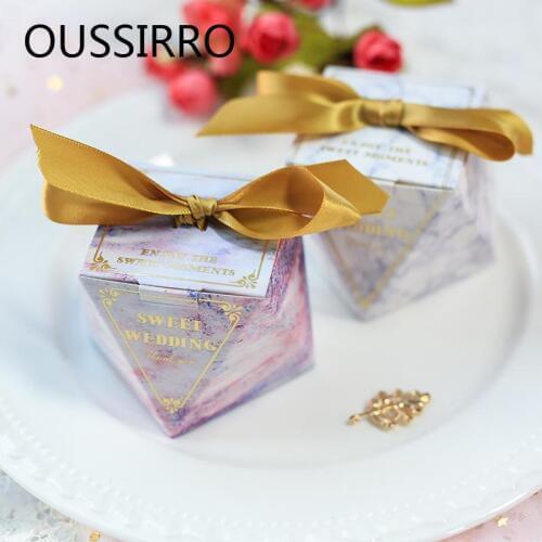 4PCS European Diamond Candy Box Creative Wedding Candy Cookie Gift Box Romantic Unicorn Marbled Party Supplies Decoration 2020