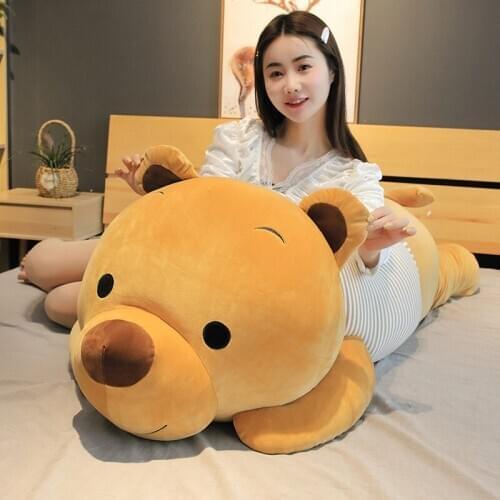 60/80/100cm Cute Lying Teddy Bear with Stripe Clothes Doll Stuffed Cartoon Animal Plush Toys Soft Sleep Pillow Lovers Kids Gift