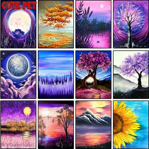 Mountain trees flower Diamond Embroidery Oil painting abstract landscape 5D Diamond Painting rhinestone Mosaic needlework decor