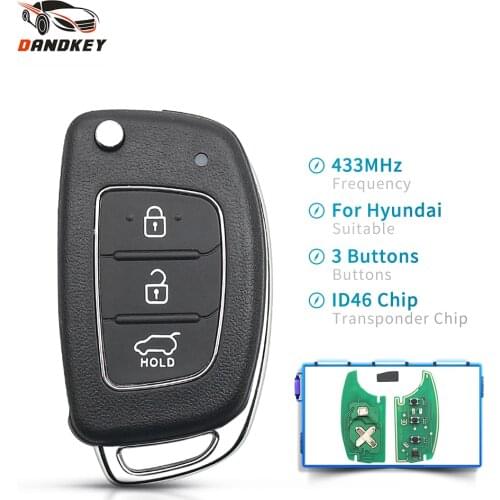 Dandkey Car Remote Key For Hyundai New IX35 IX25 IX45 Elantra Santa Fe Sonata Keyless Flip Folding 433mhz ID46 Transponder Chip
