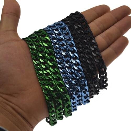 Women Men Punk Bracelet Curb Cuban Silver Black Gold Green Azure Trendy Bracelets for Men Jewelry Gifts
