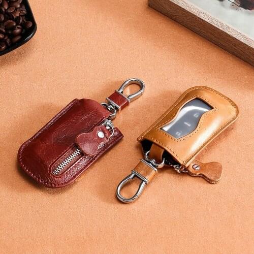 Car Retro Leisure Keychain Car Supplies Key Case Leather Zipper Open Window Men and Women Car Key Set