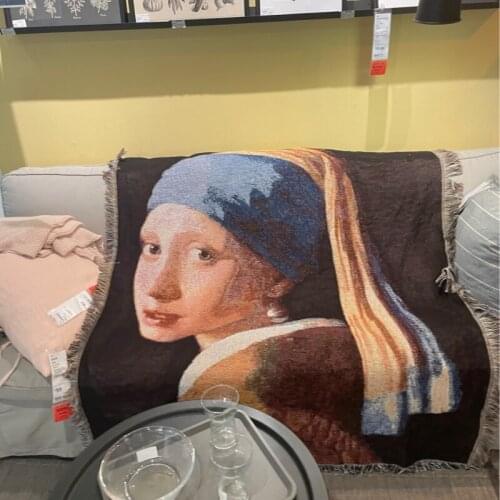 Girl with Pearl Earrings Sofa Throw Thick Wall Hanging Cloth Lounge Chair Cover Rural Aesthetic Room Decor Vermeer Lady Portrait