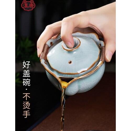 Han Tang Olecranon Large Size Tea Brewing Bowl Porcelain Tea Set Cover Teacup Single Anti-Scald Kombucha Jingdezhen Gracked