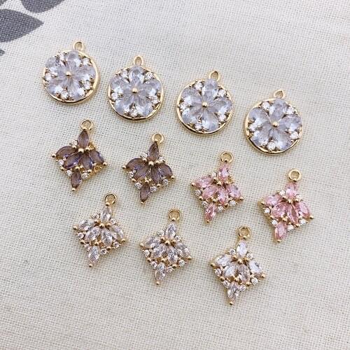 HAOSAW Choose 4Pcs/Lot Crystal/Flower Shape/Hand Made/Cooper Metal/CZ/Rhinestone/Genuine Gold Plating Charm/Earring Jewelries