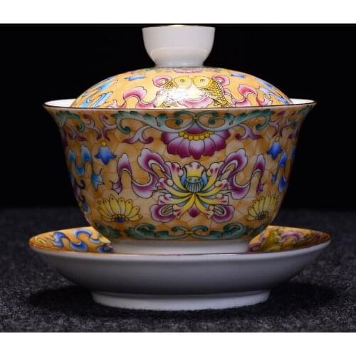 Ceramic Tea Bowl 150ml Vintage Porcelain Tea Tureen Enamel Flower Tea Cup Gaiwan Chinese Kung Fu Teaware Master Puer Cups Crafts