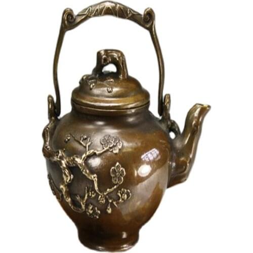 China Old Bronze Mei Kai Wu Fu Copper Tea Pot