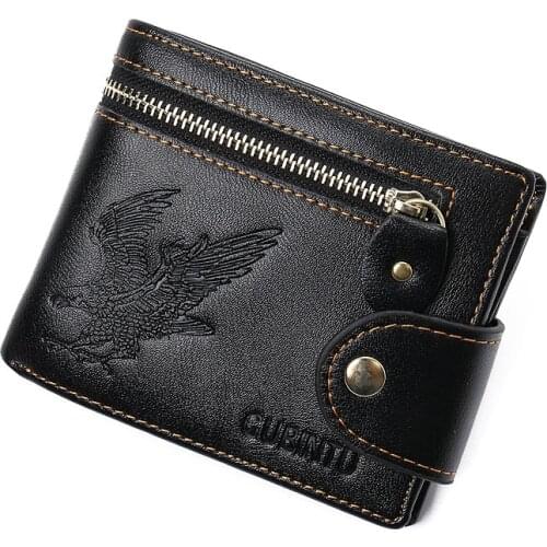 Men Wallets Eagle Printsl Pu Leather Coin Pocket Bit Credit Card Holder Wallet New Quality Hasp Zipper Black Color