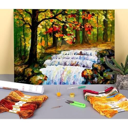 Spring Morning Stream Pre-Printed 11CT Cross-Stitch Set DIY Embroidery DMC Threads Needlework Hobby Craft Handiwork Package