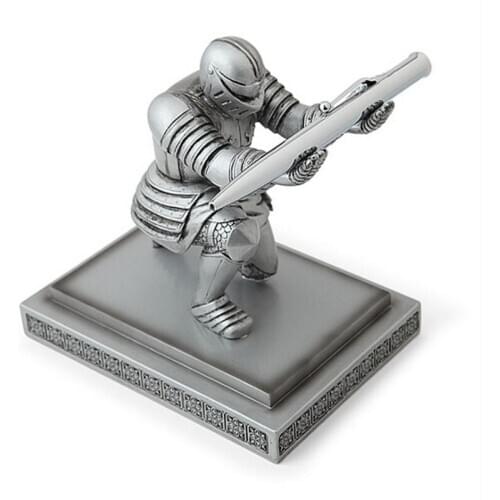 Stainless Steel Pen Holder Knight Soldier Figures Pencil Stand Desk Organizer Home Office