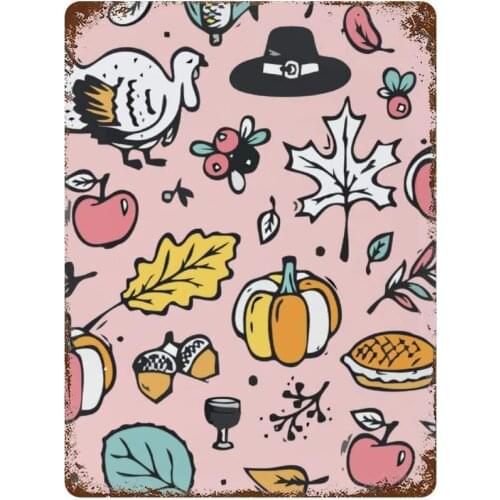 NoBrands Vintage Retro Metal Tin Sign Wall Decor Art Cartoon Thanks Giving Theme Pumpkin Maple Leaves Home Decor Plaque Poster