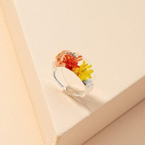 2021 New Flower Rings Resin Transparent Candy Colorful Rings For Women Jewelry Korea Girls Travel Index Finger Accessories Bague