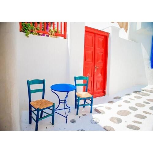 Red Door Blue Table Chair Photography Backdrop Custom Backgrounds for Children Baby Portrait Outdoor Photoshoot Photo Studio