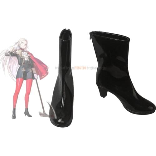 Edelgard Shoes Cosplay Fire Fire Emblem Three Houses Edelgard Cosplay Boots Black Shoes Leather High Heel Boots Custom Made