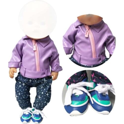 Baby Doll Clothes for 43cm Babies Doll Coat Black PU Leather Doll Jacket for 40cm 38cm Baby Doll Clothes Drop Shipping