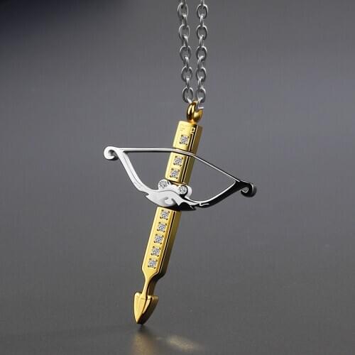 Fashion Personality Titanium Steel Cross Crossbow Pendant Necklace Cupid Arrow Necklace Men Party Gift Punk Hip Hop Jewelry