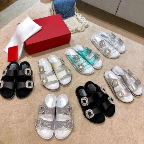 PVC crystal buckle beach slippers leather round peep-toe Outdoor slippers street ladies all-match casual slippers Drop Ship