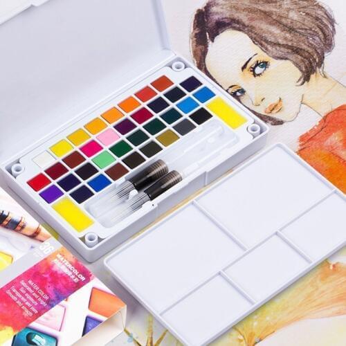 12/18/24/36 Colors Solid Watercolor Paints Portable Travel Painting Pigment Set Water Color Oil Brush Pen Art Supplies 03152